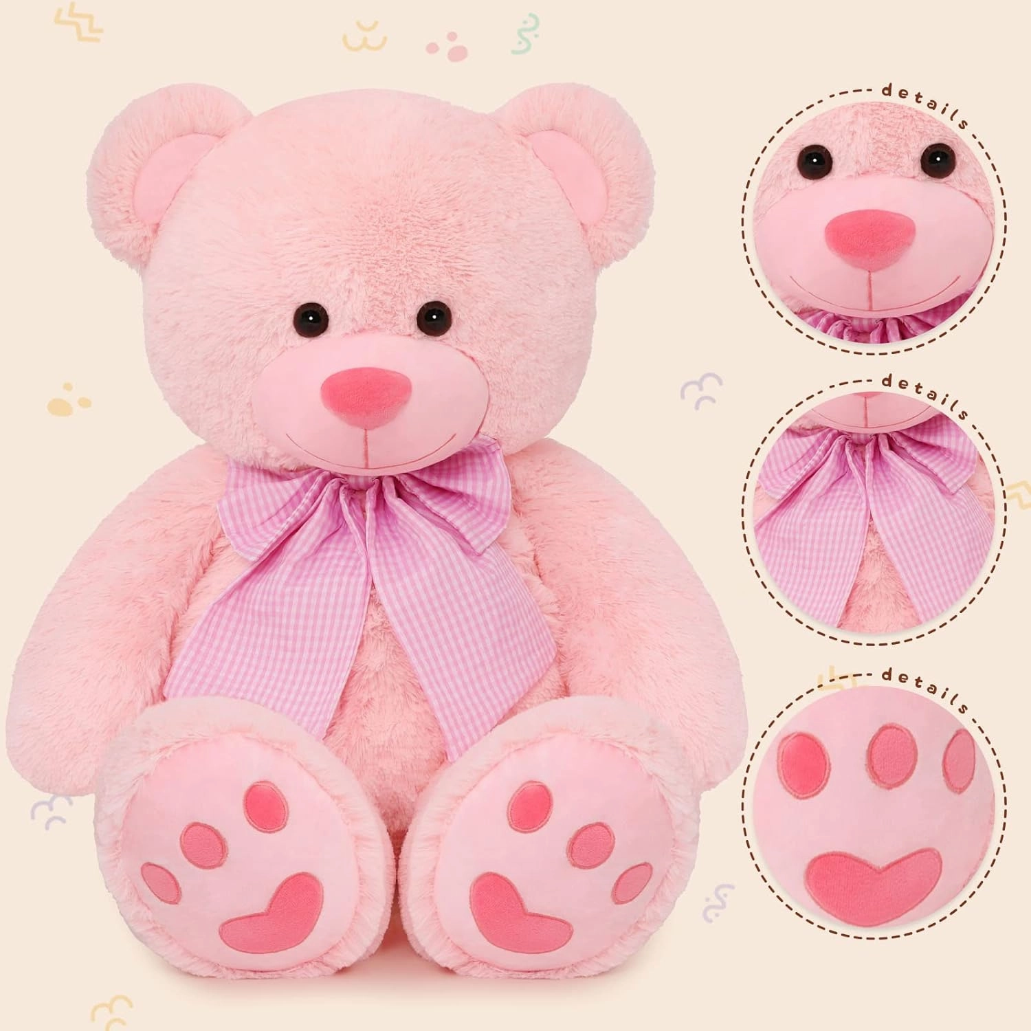MorisMos Giant Teddy Bear Plush Toy 39“, Pink Big Bow Tie Bear Stuffed Animal Plush, Soft Bear Plush Gifts for Kids, Girlfriend Wife on Birthday, Valentines Day, Christmas, Baby Shower Decor
