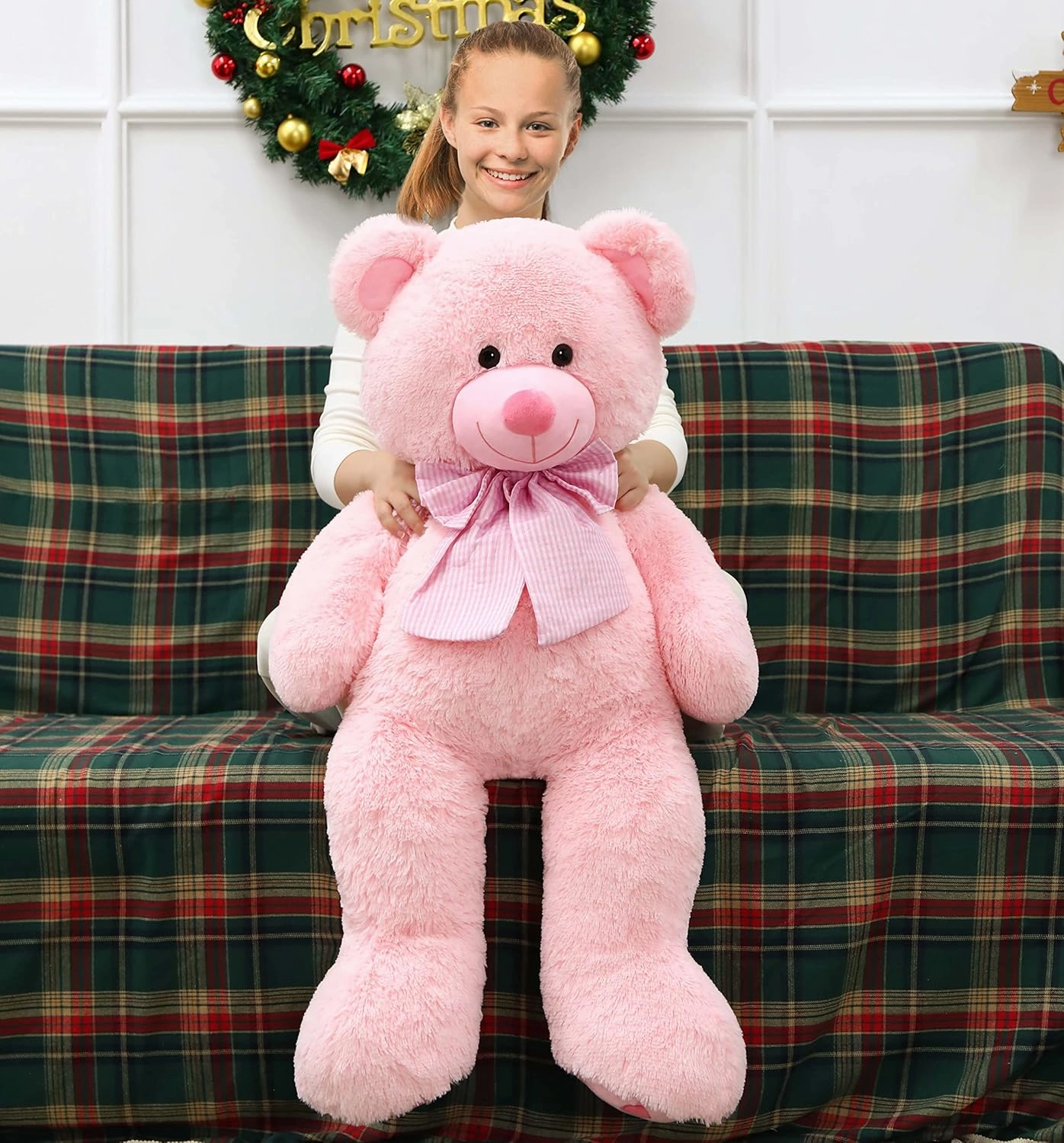 MorisMos Giant Teddy Bear Plush Toy 39“, Pink Big Bow Tie Bear Stuffed Animal Plush, Soft Bear Plush Gifts for Kids, Girlfriend Wife on Birthday, Valentines Day, Christmas, Baby Shower Decor