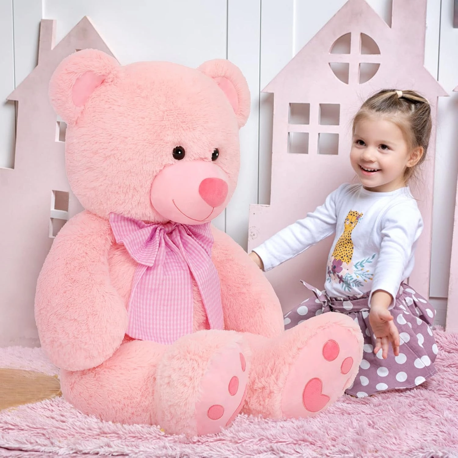 MorisMos Giant Teddy Bear Plush Toy 39“, Pink Big Bow Tie Bear Stuffed Animal Plush, Soft Bear Plush Gifts for Kids, Girlfriend Wife on Birthday, Valentines Day, Christmas, Baby Shower Decor