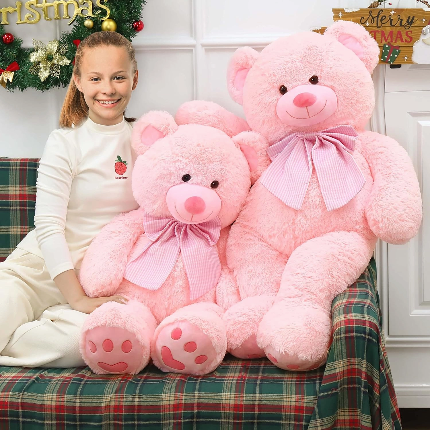 MorisMos Giant Teddy Bear Plush Toy 39“, Pink Big Bow Tie Bear Stuffed Animal Plush, Soft Bear Plush Gifts for Kids, Girlfriend Wife on Birthday, Valentines Day, Christmas, Baby Shower Decor