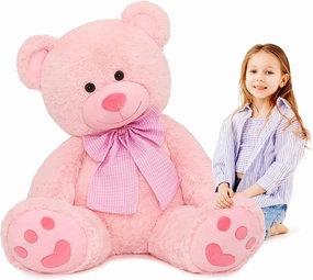 MorisMos Giant Teddy Bear Plush Toy 39“, Pink Big Bow Tie Bear Stuffed Animal Plush, Soft Bear Plush Gifts for Kids, Girlfriend Wife on Birthday, Valentines Day, Christmas, Baby Shower Decor