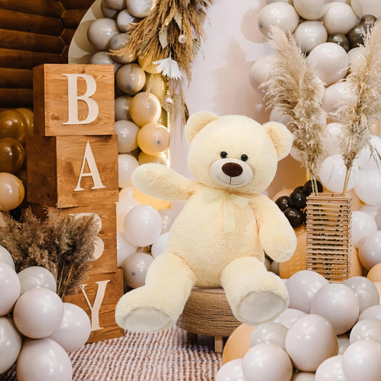 MorisMos Giant Teddy Bear Stuffed Animal 3 ft, 36 in Large Teddy Bear for Baby Shower Decor, Soft Big Stuffed Animal Plush Toy for Kid Birthday Christmas Girlfriend Valentines Gift,Beige/Cream