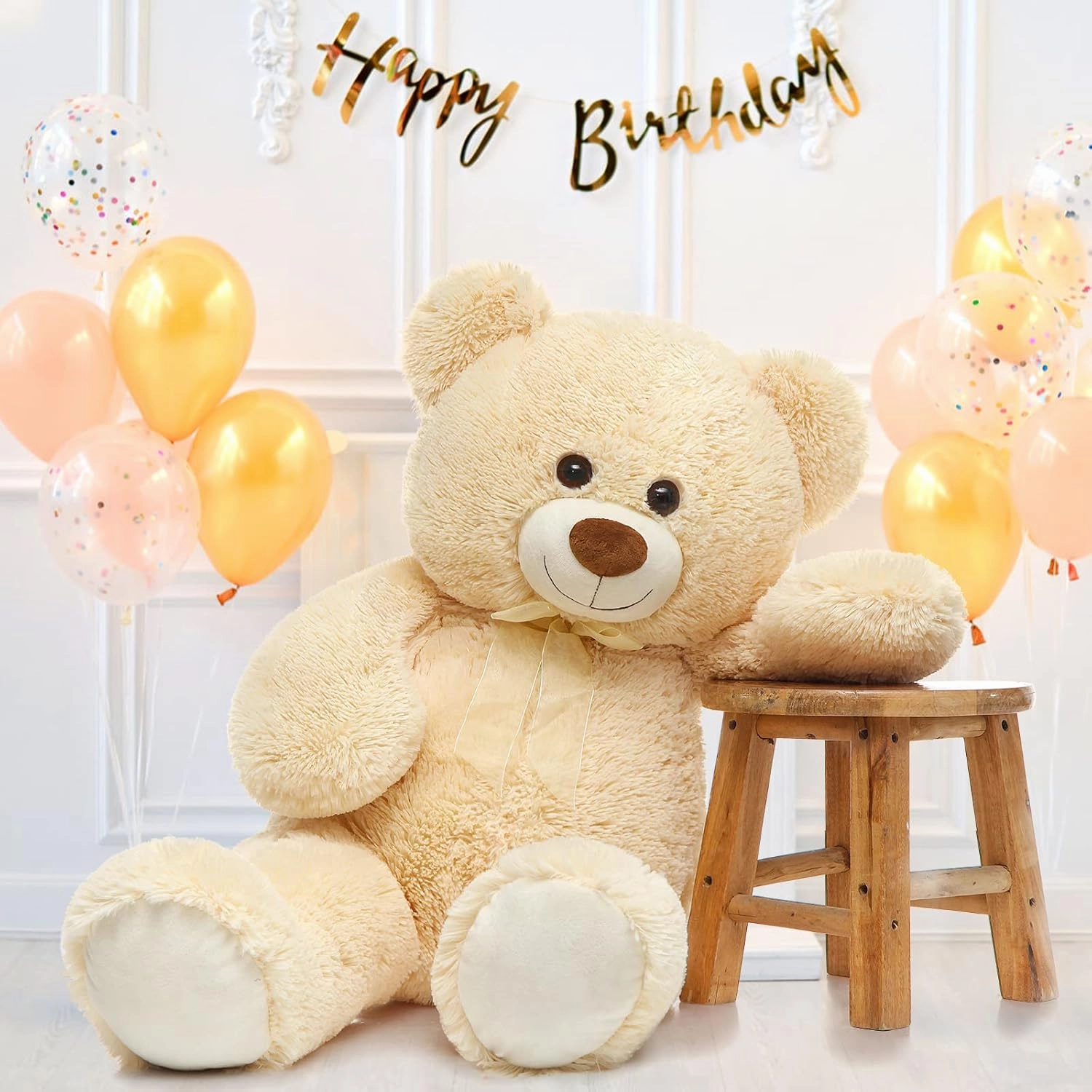 MorisMos Giant Teddy Bear Stuffed Animal 3 ft, 36 in Large Teddy Bear for Baby Shower Decor, Soft Big Stuffed Animal Plush Toy for Kid Birthday Christmas Girlfriend Valentines Gift,Beige/Cream