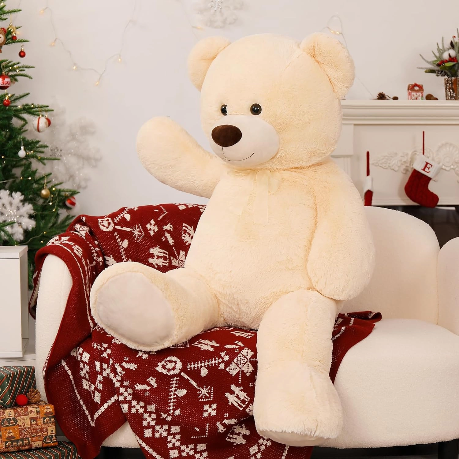 MorisMos Giant Teddy Bear Stuffed Animal 3 ft, 36 in Large Teddy Bear for Baby Shower Decor, Soft Big Stuffed Animal Plush Toy for Kid Birthday Christmas Girlfriend Valentines Gift,Beige/Cream