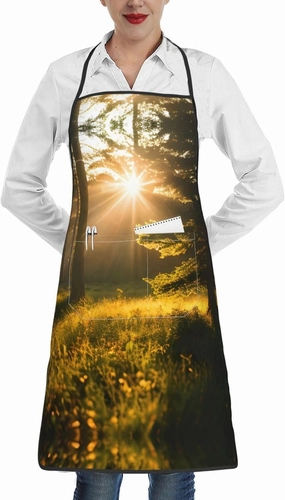 Morning Sunlight In Wilderness Print Bib Apron,Unisex Aprons Adjustable With 2 Pockets Cooking Kitchen Restaurant Apron For Chef