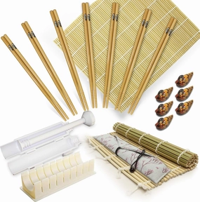 Mr Tazoi Sushi Making Kit for Beginners – 18-Piece Complete DIY Set Including Bamboo Rolling Mats, Sushi Bazooka, Chopsticks, and Cutting Guide – Perfect for Creating Homemade Japanese Sushi Rolls