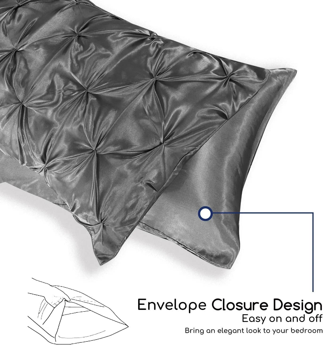 MR&HM Satin Comforter Queen 7 Pieces - Luxurious Pinch Pleat Bedding Set with Comforter, Flat Sheet, Fitted Sheet, Pillowcases & Shams, Super Silky Soft Bed Set for All Season (Queen, Dark Grey)