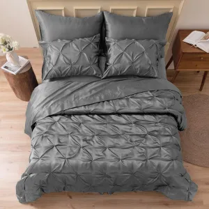MR&HM Satin Comforter Queen 7 Pieces - Luxurious Pinch Pleat Bedding Set with Comforter, Flat Sheet, Fitted Sheet, Pillowcases & Shams, Super Silky Soft Bed Set for All Season (Queen, Dark Grey)
