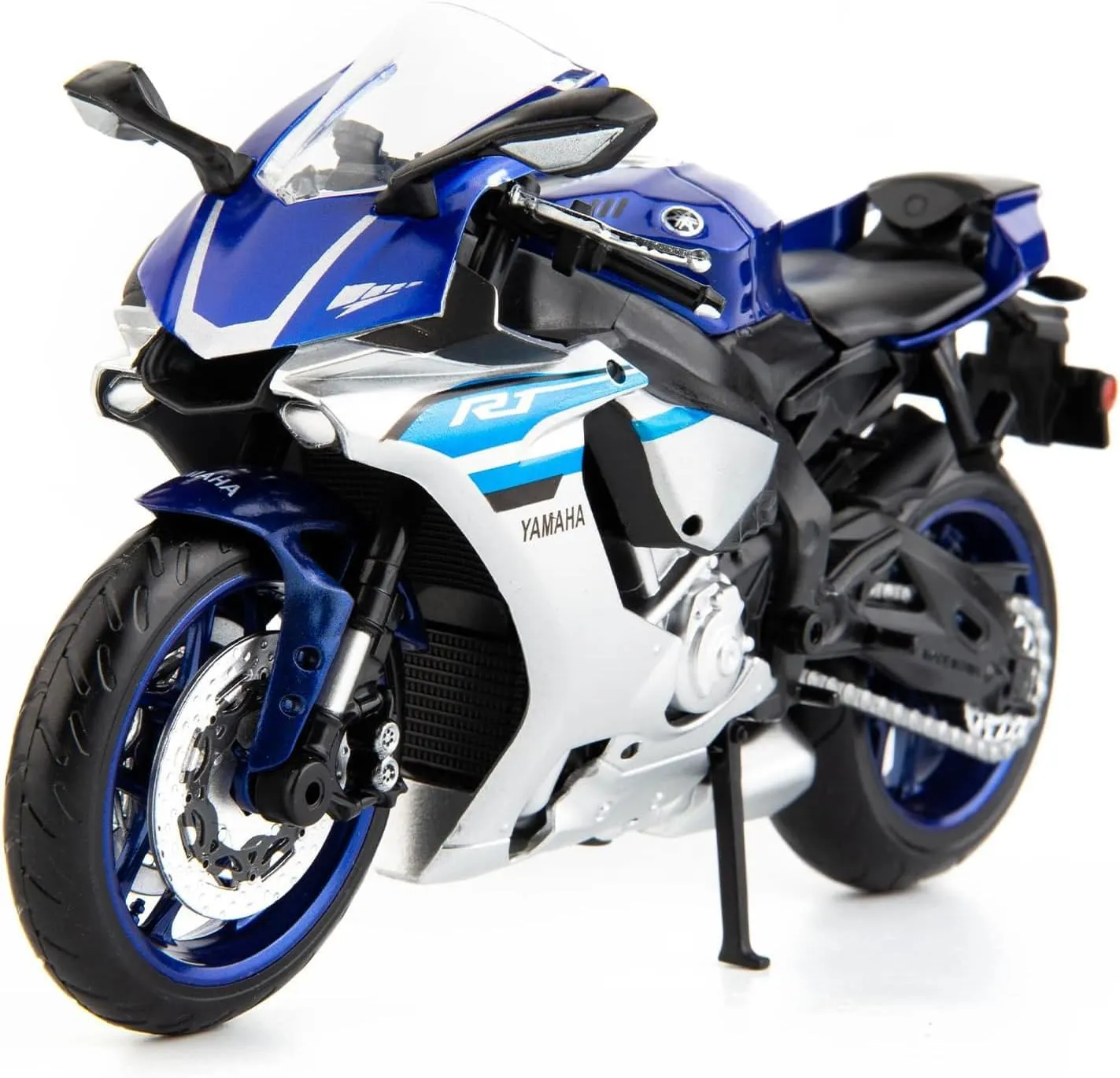 MSZ 1/12 Compatible for Yamaha YZF-R1 Motorcycle,Collector Motorcycle Replica with Display Stand and Helmet Keychain,Toy Motorcycles for 3-9 Year Old Boys Blue