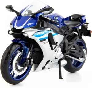 MSZ 1/12 Compatible for Yamaha YZF-R1 Motorcycle,Collector Motorcycle Replica with Display Stand and Helmet Keychain,Toy Motorcycles for 3-9 Year Old Boys Blue