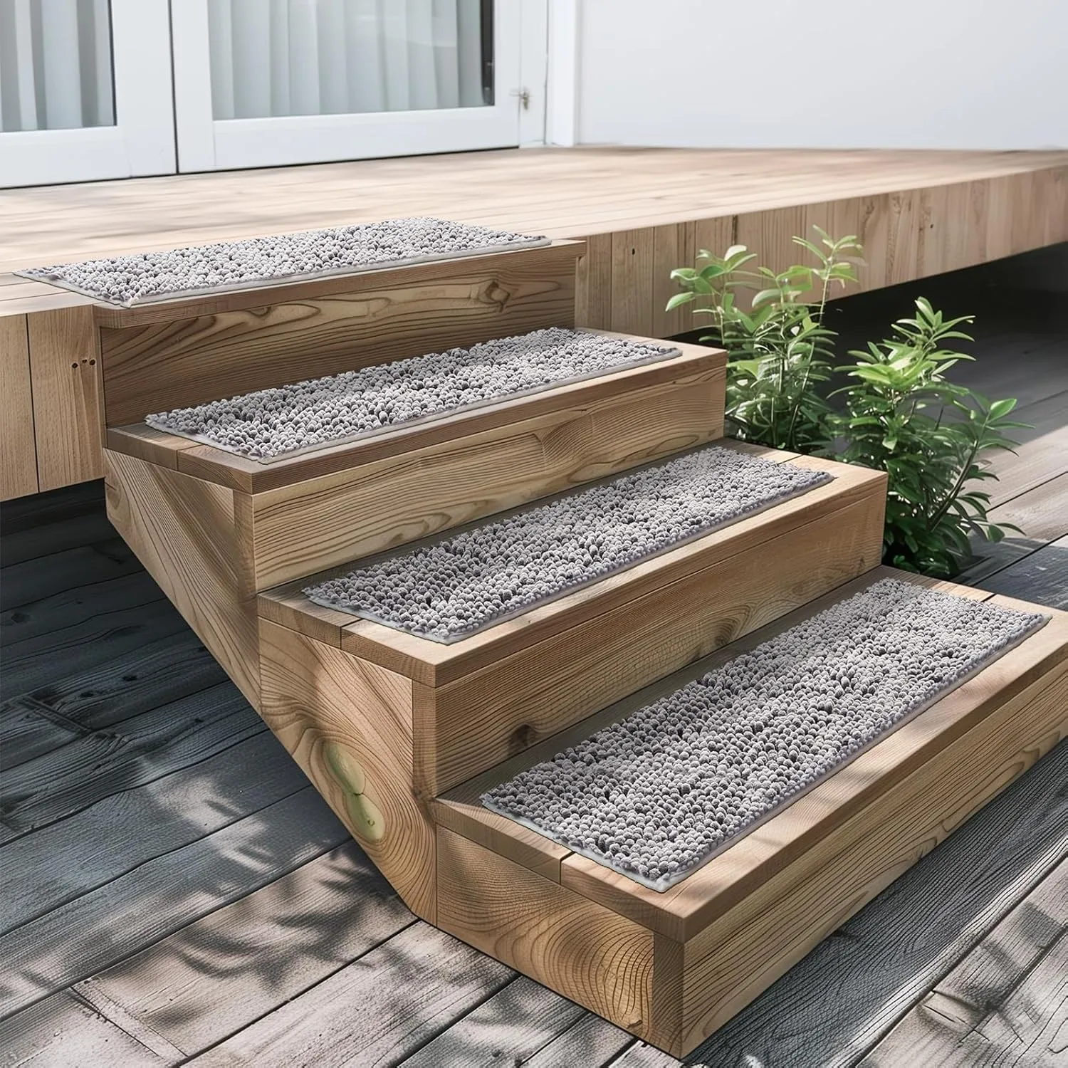 Muddy Mat® Pack of 4 - Soft Chenille Stair Treads Non-Slip Reusable, Super Absorbent Stair Treads for Wooden Steps, Tile & Marble Floor, Easy to Install & Machine Washable - Grey 30'' x 7''