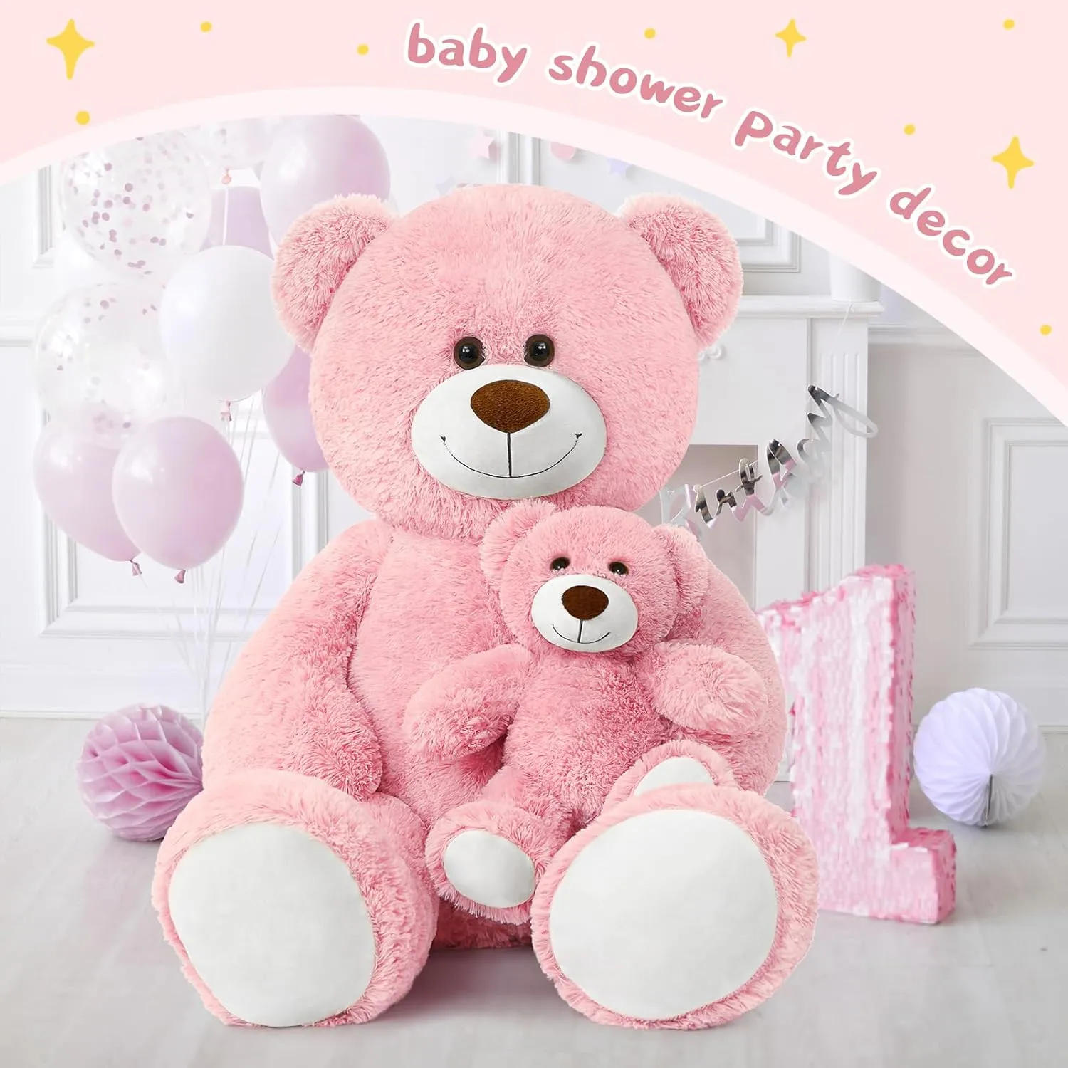 Muiteiur Giant Teddy Bear Stuffed Animal, Cute Mommy and Baby Bear,Teddy Bear Baby Shower Plush Toy for Kids Boys Girls, Great Gift for Lover, 40inch,Pink
