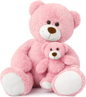 Muiteiur Giant Teddy Bear Stuffed Animal, Cute Mommy and Baby Bear,Teddy Bear Baby Shower Plush Toy for Kids Boys Girls, Great Gift for Lover, 40inch,Pink