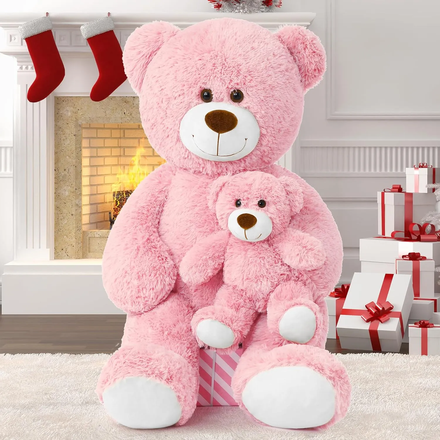 Muiteiur Giant Teddy Bear Stuffed Animal, Cute Mommy and Baby Bear,Teddy Bear Baby Shower Plush Toy for Kids Boys Girls, Great Gift for Lover, 40inch,Pink