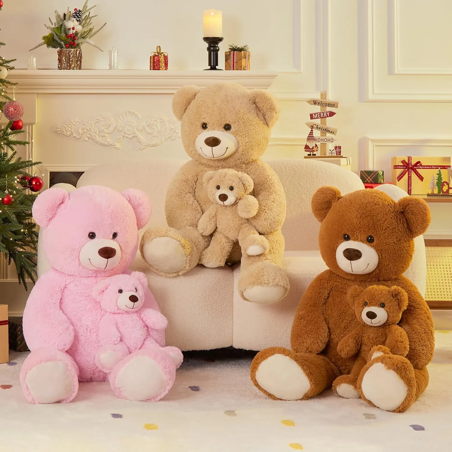 Muiteiur Giant Teddy Bear Stuffed Animal, Cute Mommy and Baby Bear,Teddy Bear Baby Shower Plush Toy for Kids Boys Girls, Great Gift for Lover, 40inch,Pink