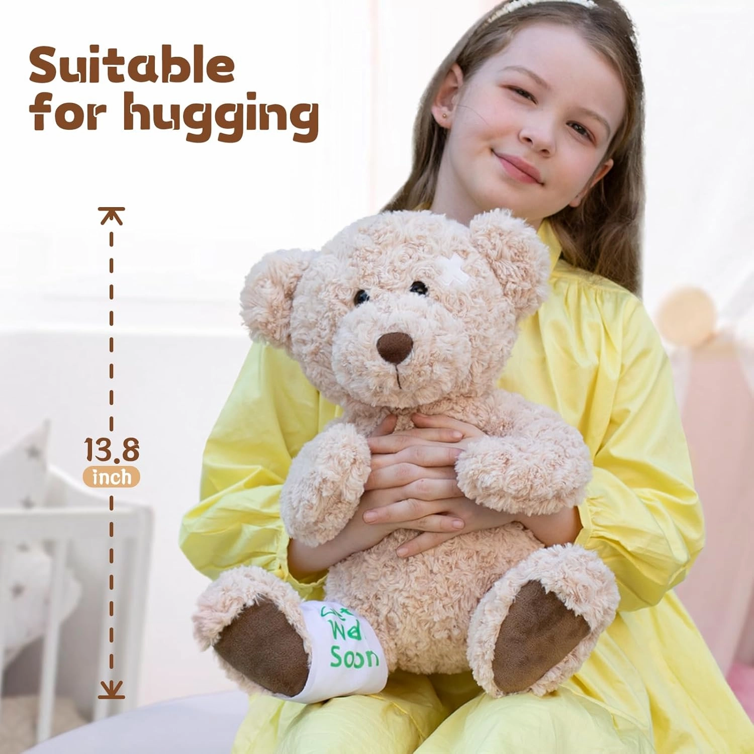 Muiteiur 13.8 Inch Get Well Soon Teddy Bear, Broken Arm Leg Gift for Kids, Soft Recover Bear with Bandage,Gift for Kids Adult After Surgery