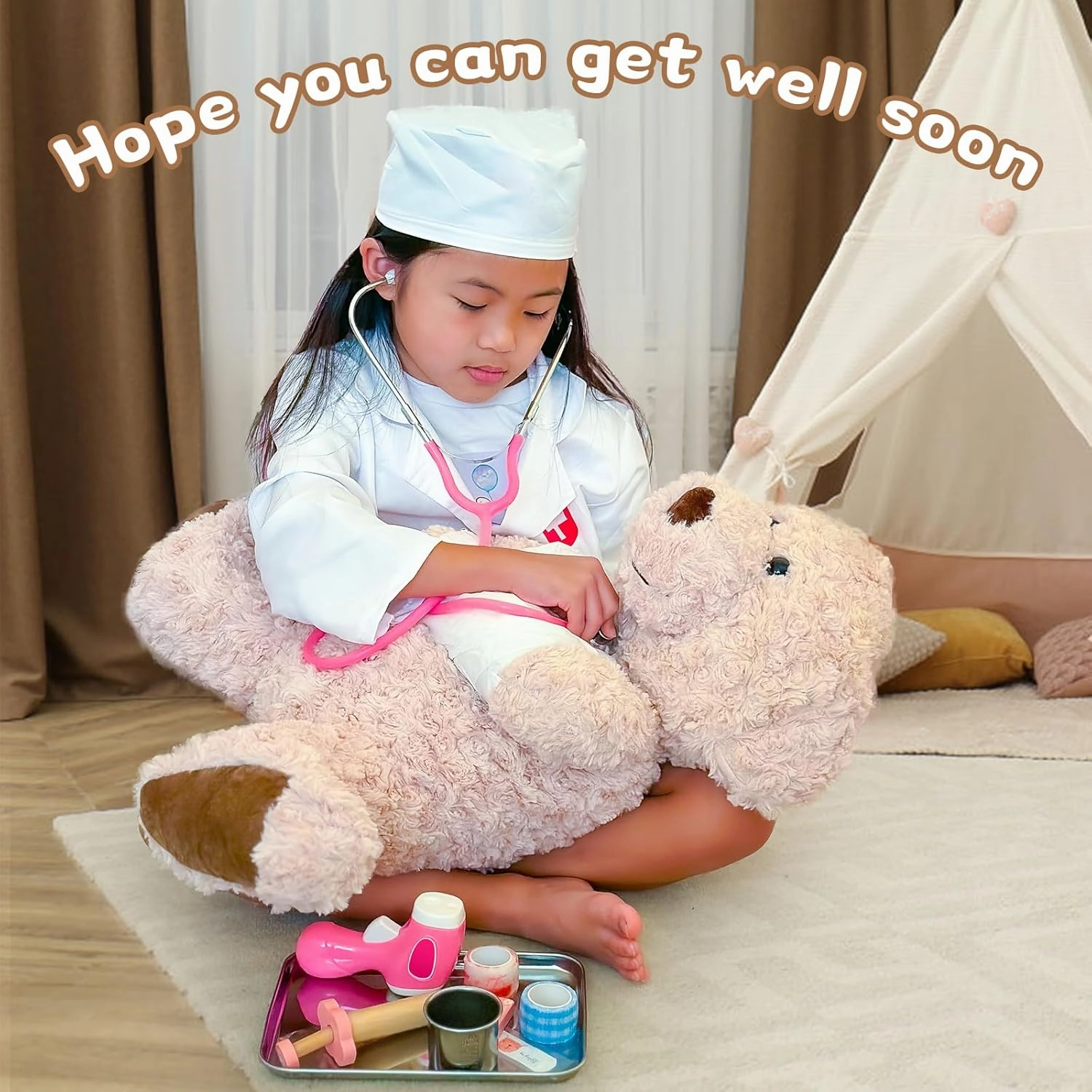 Muiteiur 25.6 Inch Get Well Soon Teddy Bear, Broken Arm Gift for Kids, Soft Recovery Bear with Bandage, Gift for Kids Adult After Surgery