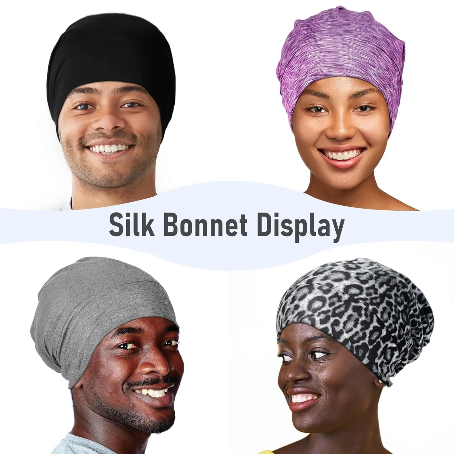 Mulberry Silk Bonnet for Sleeping Hair Wrap Men Women Curly Adjustable Night Cap for Natural Hair Anti Frizz Stay on 1Pcs (Black)