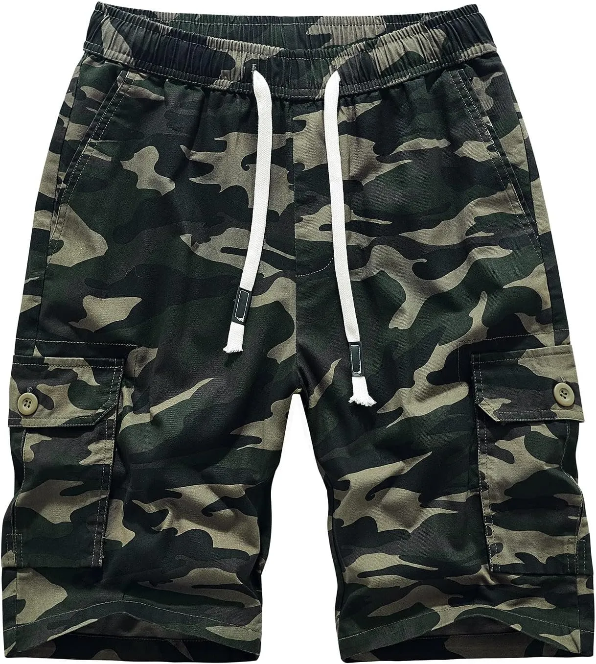 Muscularfit Camo Shorts for Men Big and Tall Drawstring Elastic Waist Cotton Camouflage Cargo Shorts Utility Tooling Shorts