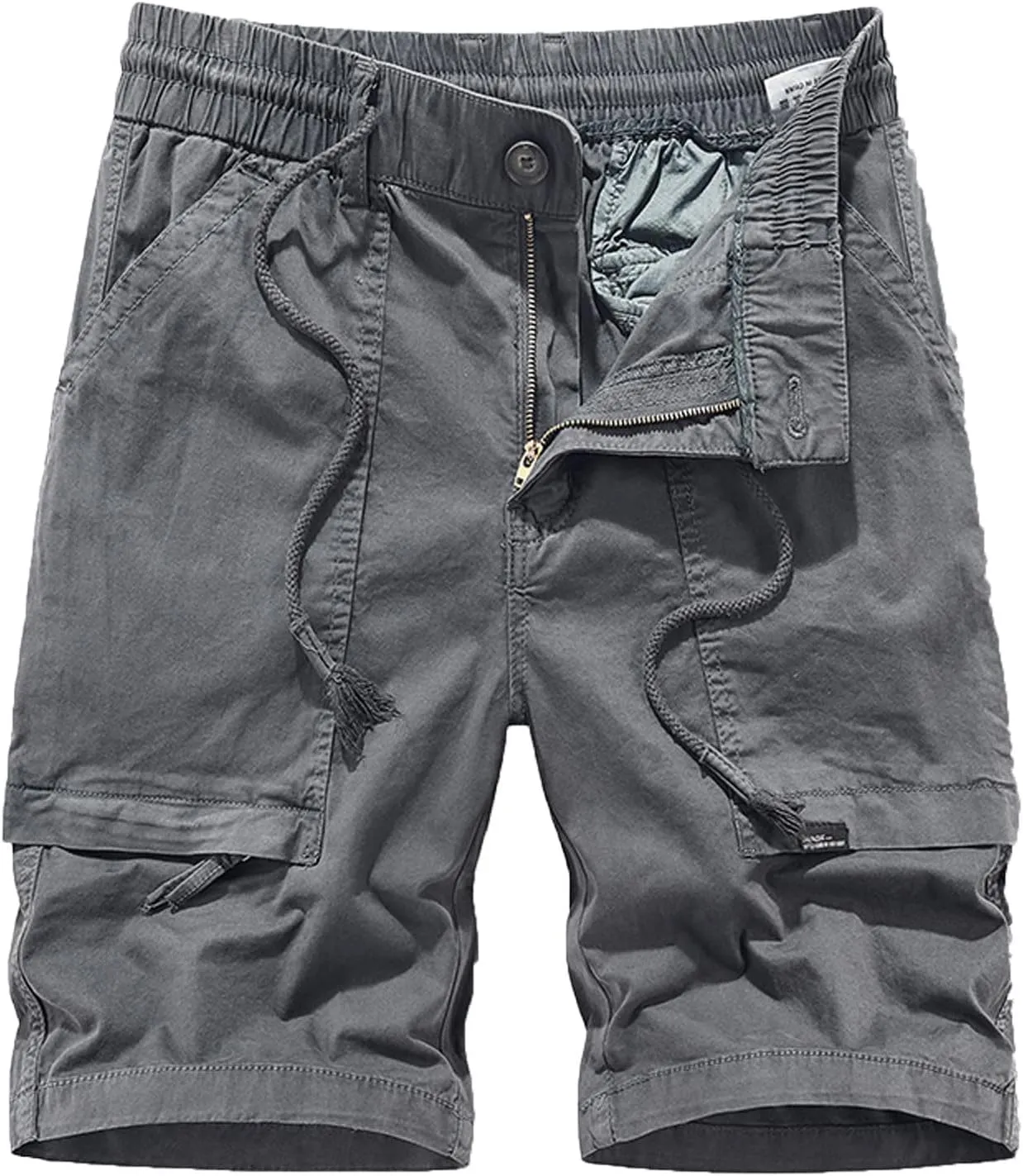Muscularfit Cotton Shorts for Men 2023 Solid Drawstring Elastic Waist Multi Pockets Cargo Shorts Casual Work Tooling Shorts