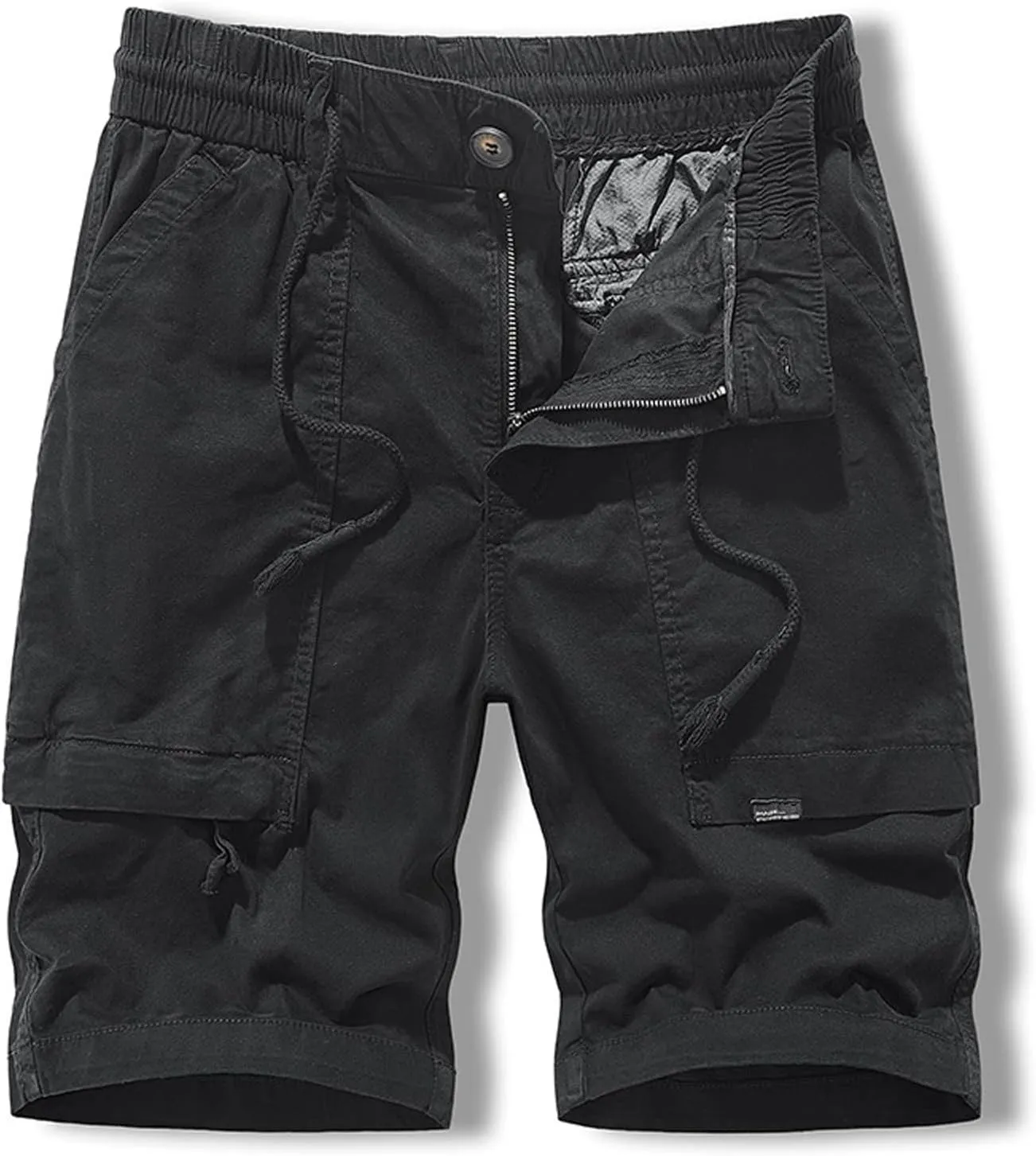 Muscularfit Cotton Shorts for Men 2023 Solid Drawstring Elastic Waist Multi Pockets Cargo Shorts Casual Work Tooling Shorts