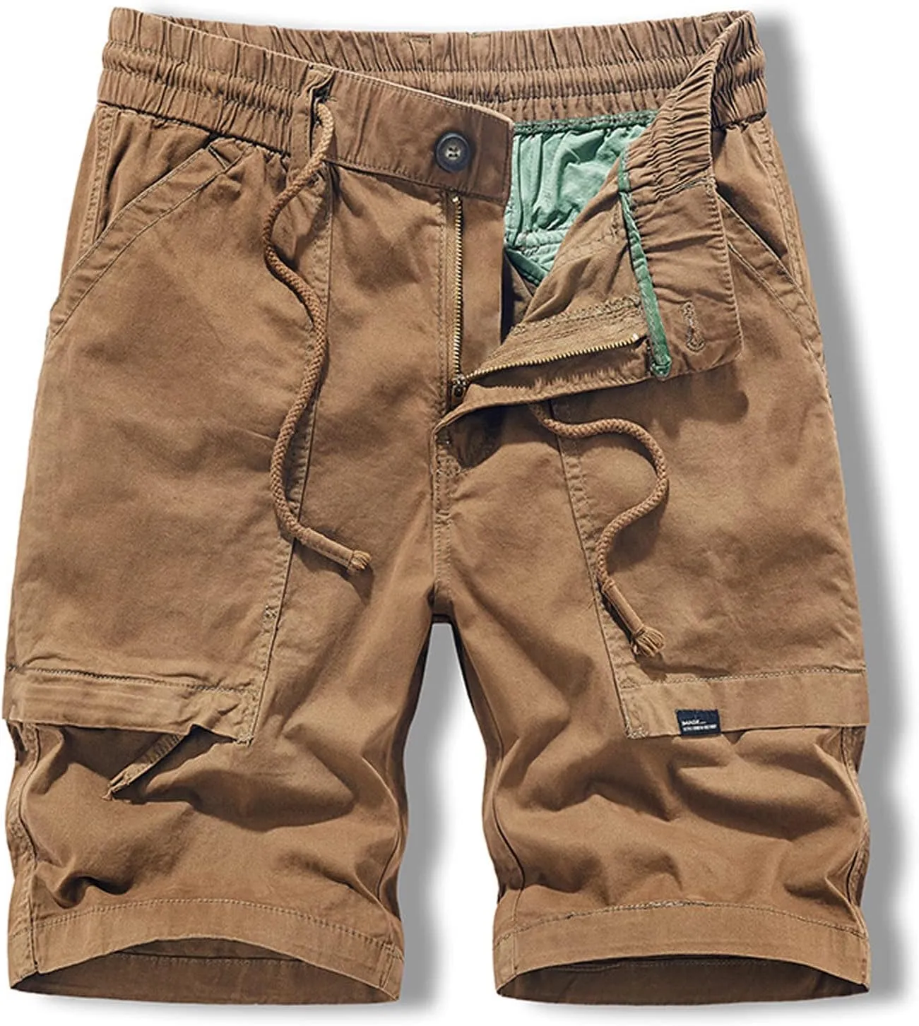 Muscularfit Cotton Shorts for Men 2023 Solid Drawstring Elastic Waist Multi Pockets Cargo Shorts Casual Work Tooling Shorts
