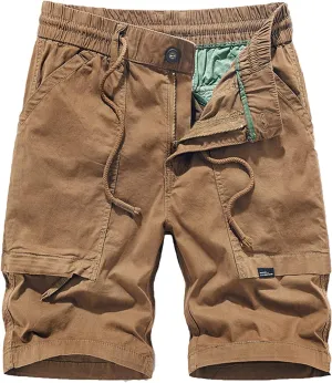 Muscularfit Cotton Shorts for Men 2023 Solid Drawstring Elastic Waist Multi Pockets Cargo Shorts Casual Work Tooling Shorts