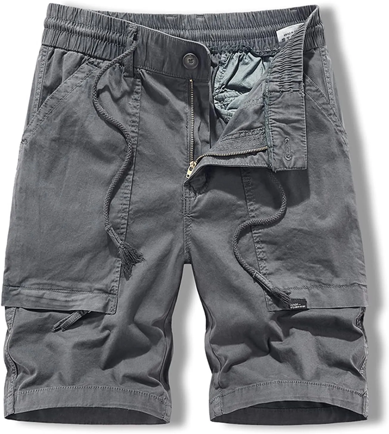 Muscularfit Cotton Shorts for Men 2023 Solid Drawstring Elastic Waist Multi Pockets Cargo Shorts Casual Work Tooling Shorts