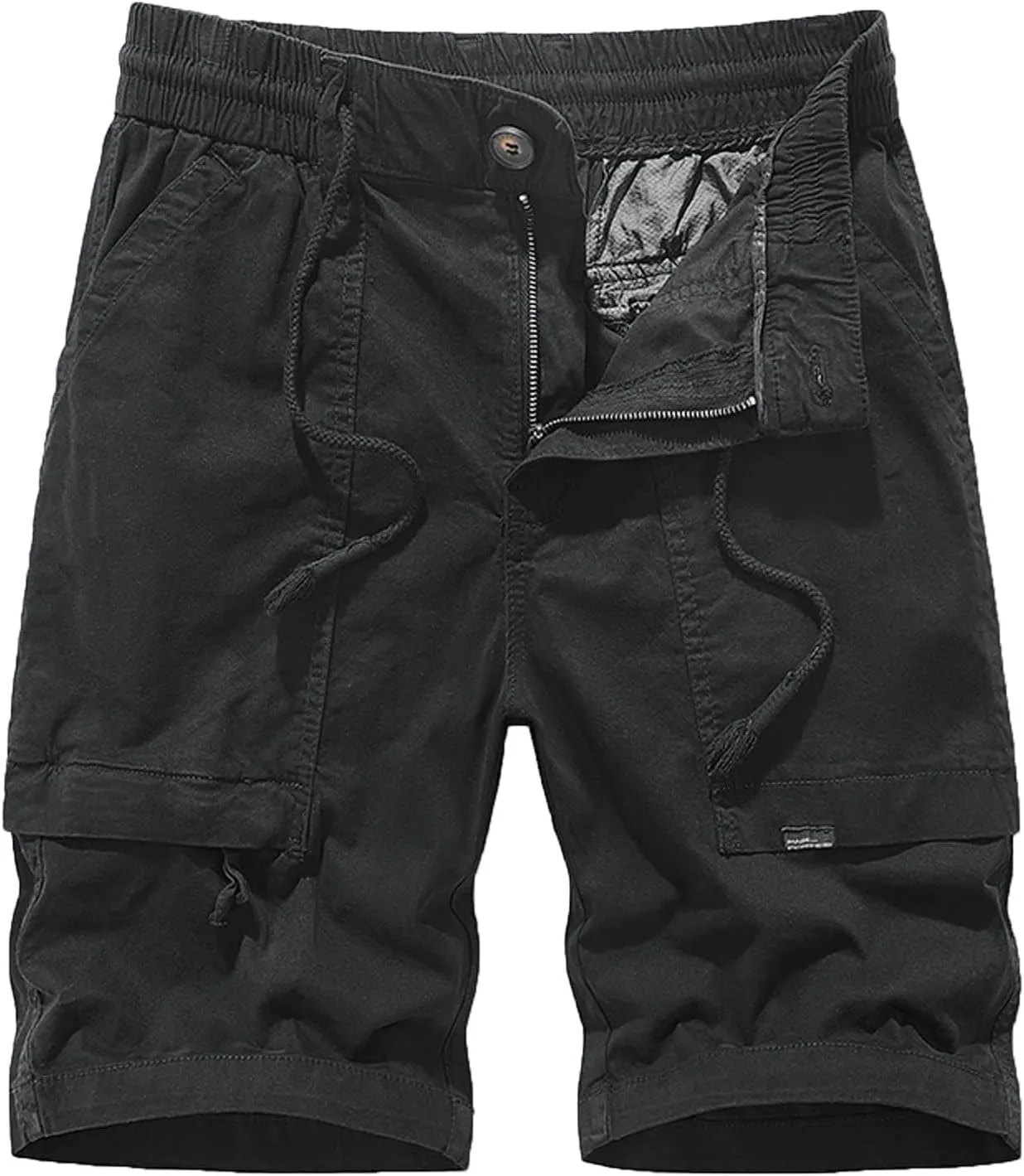 Muscularfit Cotton Shorts for Men 2023 Solid Drawstring Elastic Waist Multi Pockets Cargo Shorts Casual Work Tooling Shorts