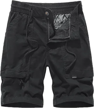 Muscularfit Cotton Shorts for Men 2023 Solid Drawstring Elastic Waist Multi Pockets Cargo Shorts Casual Work Tooling Shorts