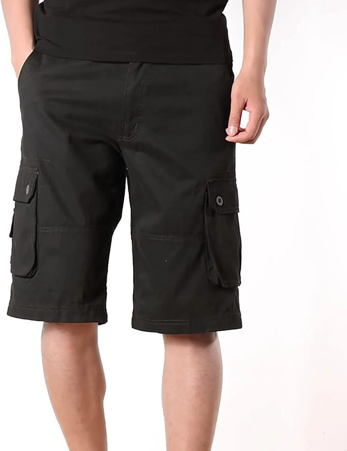 Muscularfit Linen Shorts for Men 2023 Solid Multi Pockets Cargo Shorts Regular Fit Buckle Zipper Sport Utility Tooling Shorts