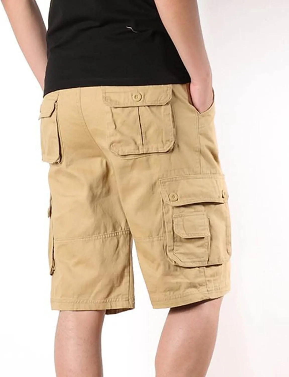 Muscularfit Linen Shorts for Men 2023 Solid Multi Pockets Cargo Shorts Regular Fit Buckle Zipper Sport Utility Tooling Shorts