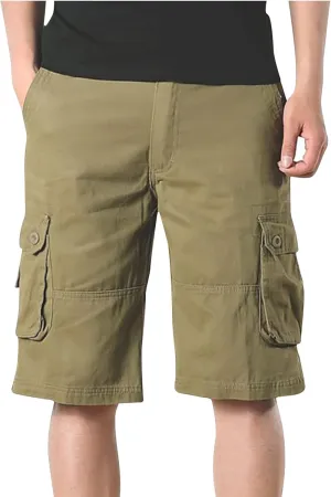 Muscularfit Linen Shorts for Men 2023 Solid Multi Pockets Cargo Shorts Regular Fit Buckle Zipper Sport Utility Tooling Shorts