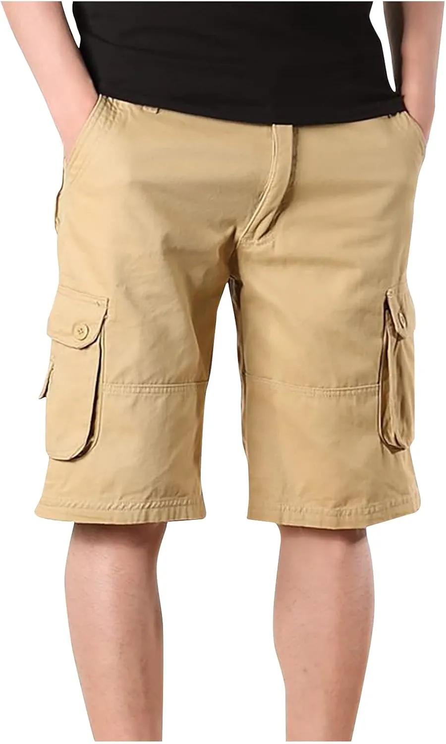 Muscularfit Linen Shorts for Men 2023 Solid Multi Pockets Cargo Shorts Regular Fit Buckle Zipper Sport Utility Tooling Shorts