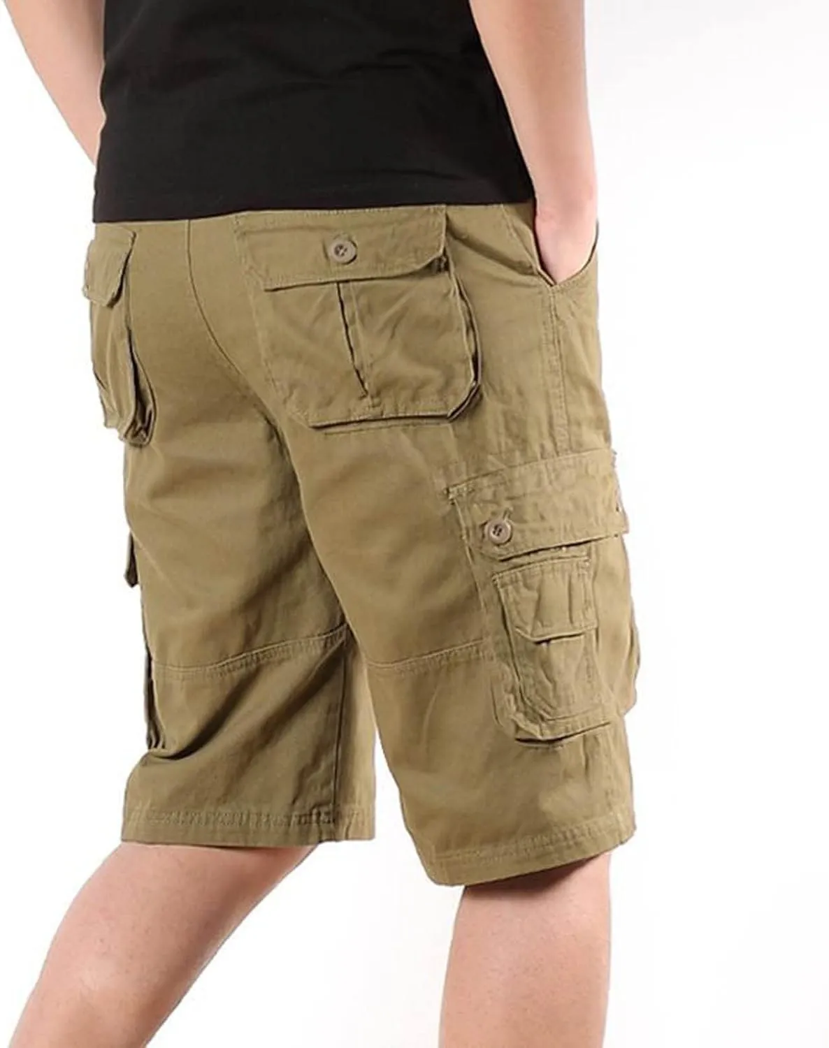 Muscularfit Linen Shorts for Men 2023 Solid Multi Pockets Cargo Shorts Regular Fit Buckle Zipper Sport Utility Tooling Shorts
