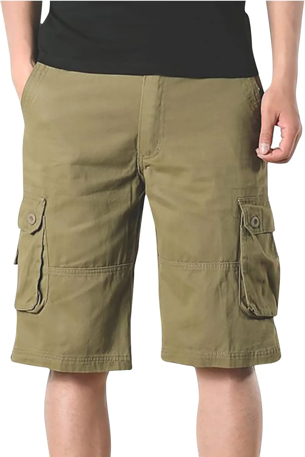 Muscularfit Linen Shorts for Men 2023 Solid Multi Pockets Cargo Shorts Regular Fit Buckle Zipper Sport Utility Tooling Shorts