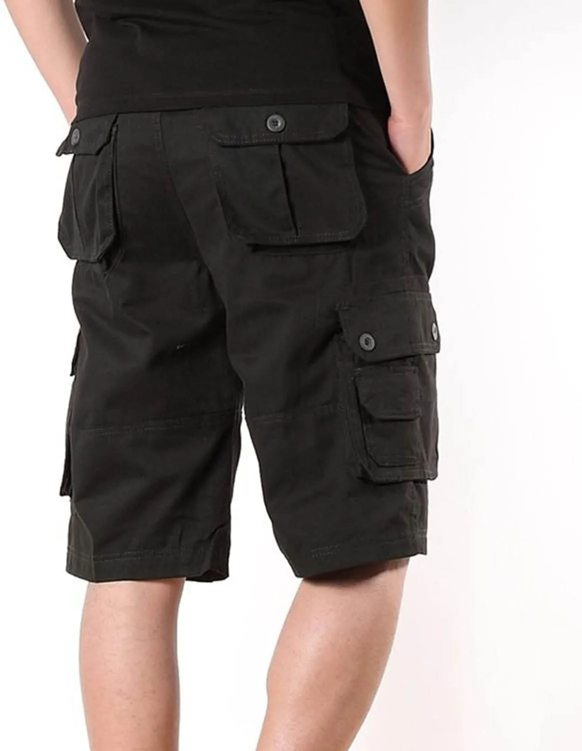 Muscularfit Linen Shorts for Men 2023 Solid Multi Pockets Cargo Shorts Regular Fit Buckle Zipper Sport Utility Tooling Shorts