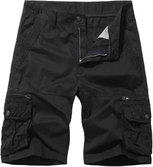 Muscularfit Mens Gym Shorts with Pockets Casual Cotton Buckle Zipper Solid Tooling Shorts Big and Tall Work Utility Shorts