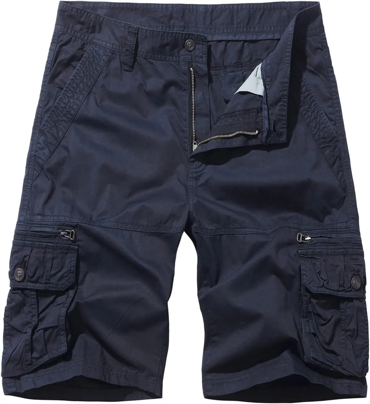 Muscularfit Mens Gym Shorts with Pockets Casual Cotton Buckle Zipper Solid Tooling Shorts Big and Tall Work Utility Shorts
