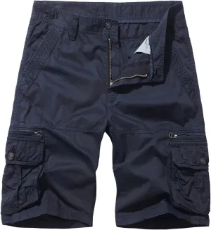 Muscularfit Mens Gym Shorts with Pockets Casual Cotton Buckle Zipper Solid Tooling Shorts Big and Tall Work Utility Shorts