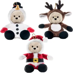 My OLi Christmas Teddy Bears Stuffed Animal 7in Plush Bears with Flippable Hats Pack of 3 : Santa, Reindeer and Snowman Soft Toys for Kids Boys Girls Hanging Decorations for Christmas Trees