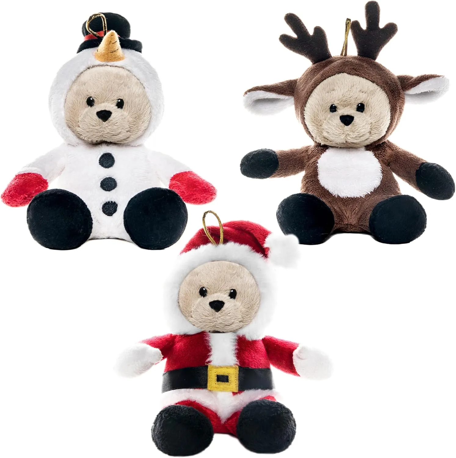 My OLi Christmas Teddy Bears Stuffed Animal 7in Plush Bears with Flippable Hats Pack of 3 : Santa, Reindeer and Snowman Soft Toys for Kids Boys Girls Hanging Decorations for Christmas Trees