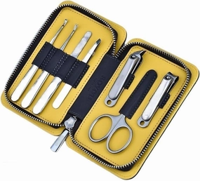 Nail Kit Manicure Set Nail Clipper Set, Manicure Set, 7 Pieces Portable Steel Manicure Set for Men, Professional Pedicure Grooming Set with Black Leather Case Toe Nail Clippers