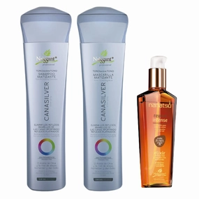 naissant Set No Yellow Shampoo, Treatment Mask and Argan Oil. Color Care,Hair Intensifier and Damage Repair. Without Salt and Parabens for Blonde Hair (Silver Gray,Cana Silver).