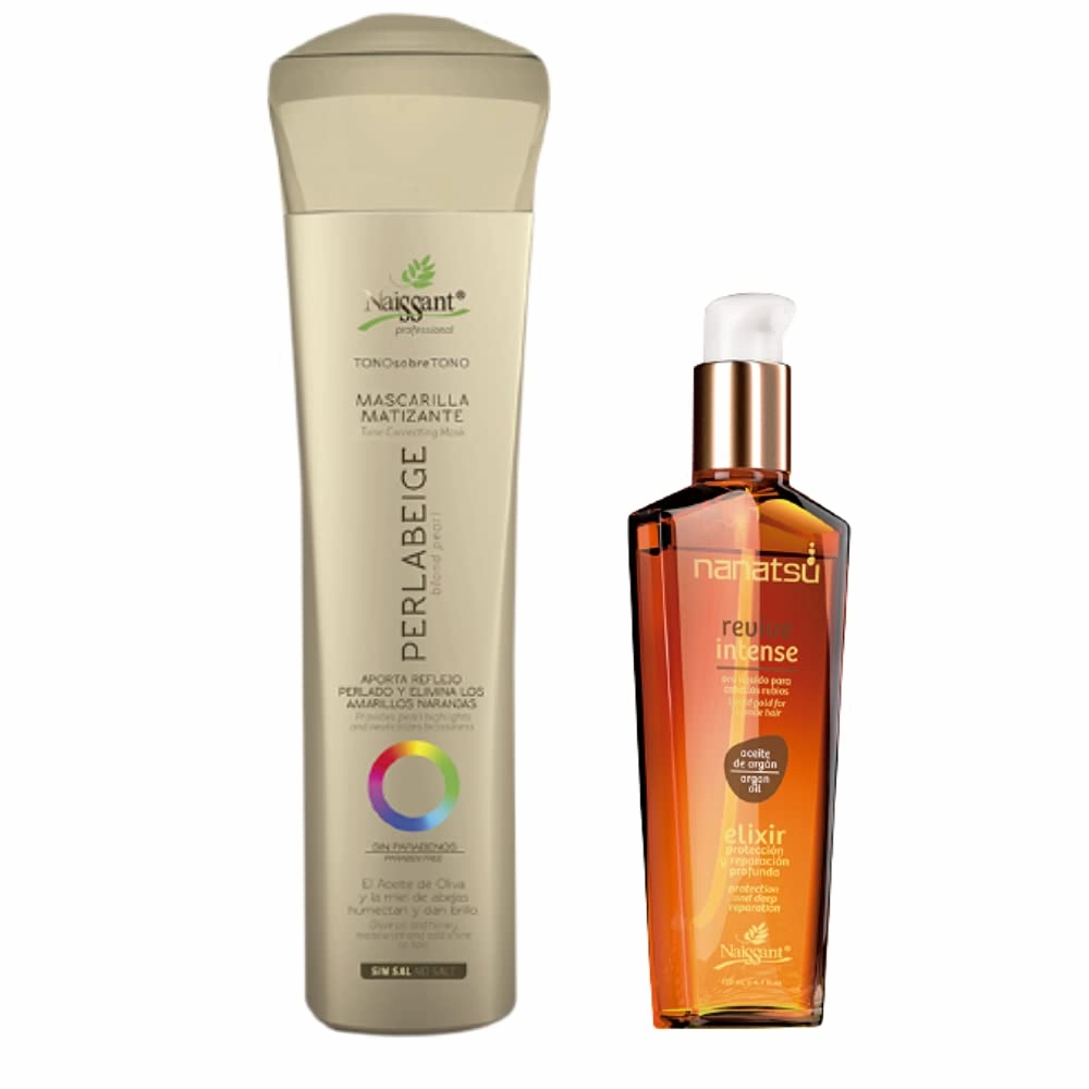 naissant Set Treatment Mask and Argan Oil. Color Care,Hair Intensifier and Damage Repair. Without Salt and Parabens for Blonde Hair (Perla Beige)
