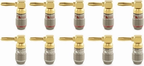 Nakamichi FanLock Excel Series 24k Gold Plated Right-Angle 90 Degree Banana Plug 10 AWG - 18 AWG Gauge Size 4mm for Speakers Amplifier Hi-Fi Home Theatre Wire Cable Quick Connector, 10 Pcs (5-Pairs)