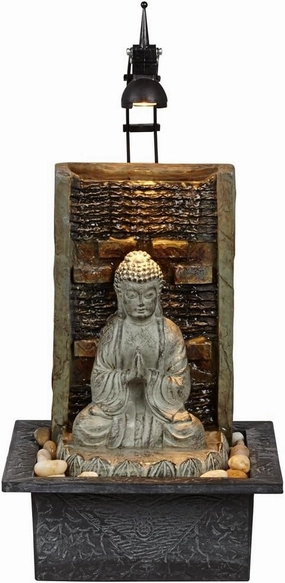 Namaste Buddha Zen Indoor Tabletop Small Waterfall Fountain 11 1/2" High with LED Light Meditation Decor for Table Desk-Top Home Office Bedroom House Living Room Relaxation - John Timberland
