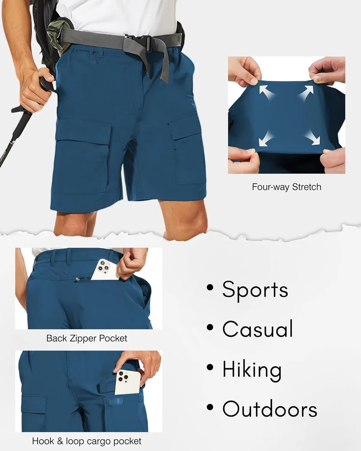 NATUVENIX Hiking Shorts for Men Stretch Lightweight Fishing Shorts Men Quick Dry Cargo Work Shorts Casual Mens Shorts Summer