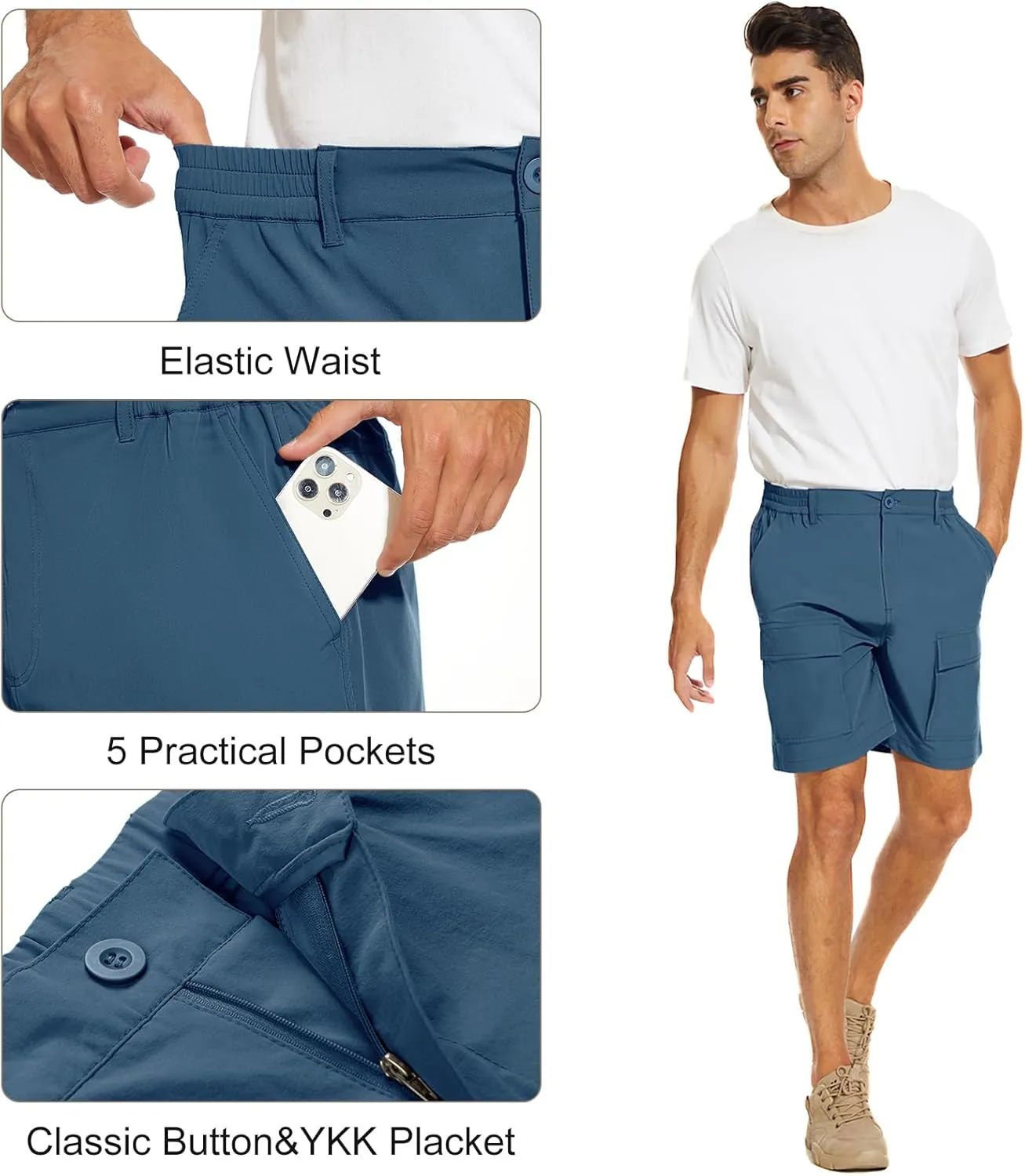 NATUVENIX Hiking Shorts for Men Stretch Lightweight Fishing Shorts Men Quick Dry Cargo Work Shorts Casual Mens Shorts Summer