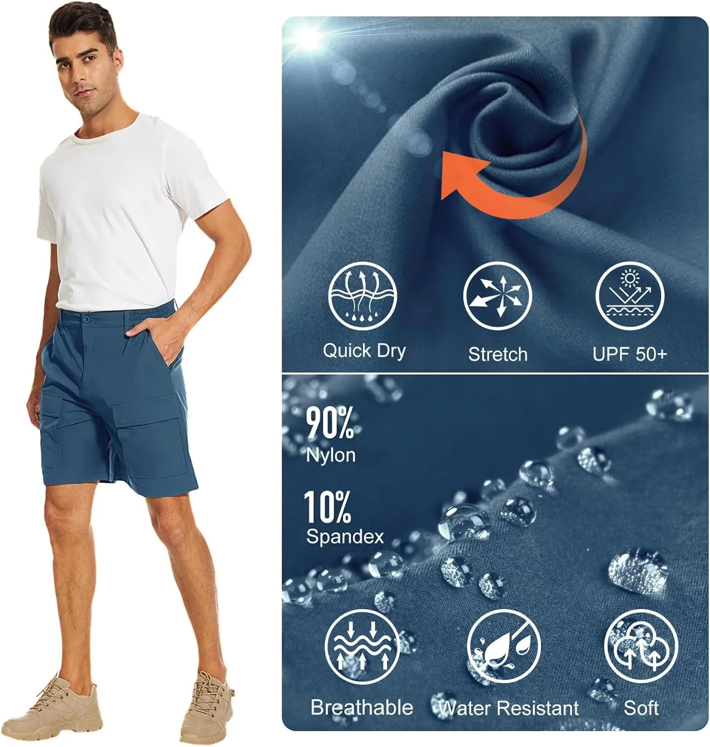 NATUVENIX Hiking Shorts for Men Stretch Lightweight Fishing Shorts Men Quick Dry Cargo Work Shorts Casual Mens Shorts Summer